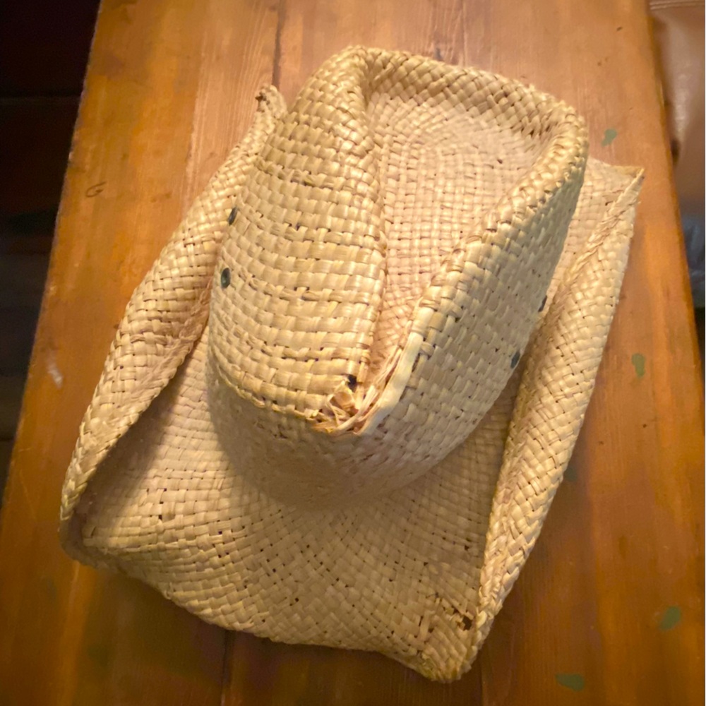 Distressed rugged straw cowboy hat